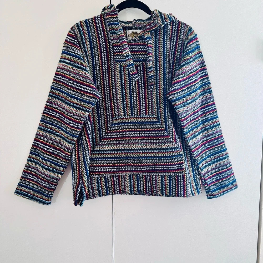 Earth Ragz Mexican drug rug hoodie Baja hippie pullover men’s S